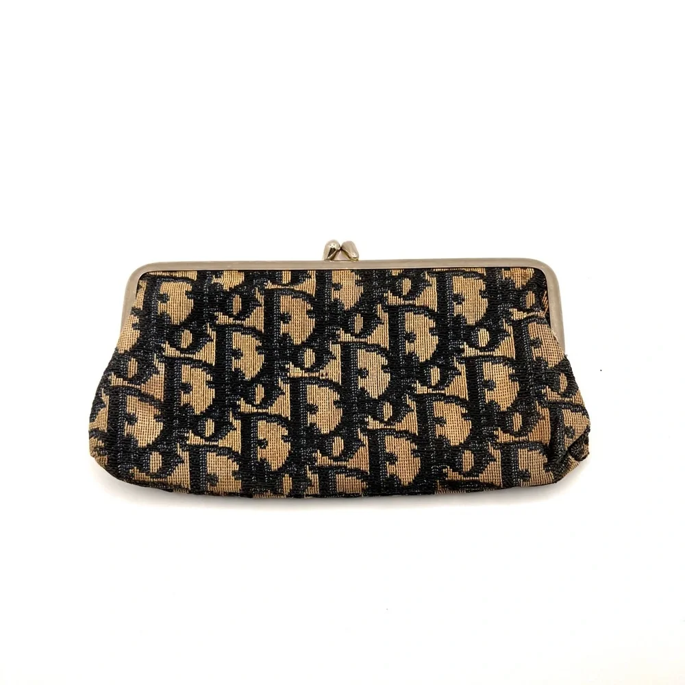 Authentic CD Christian Dior Vintage Blue Trotter Kiss Lock Pouch Wallet